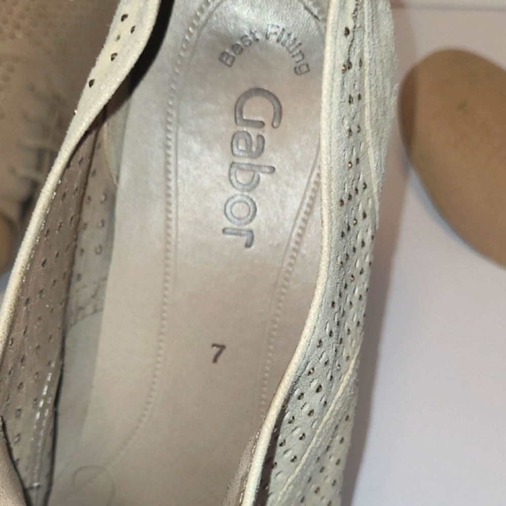Gabor Beige Perforated Lace-Up Suede Shoes - Picture 5 of 5